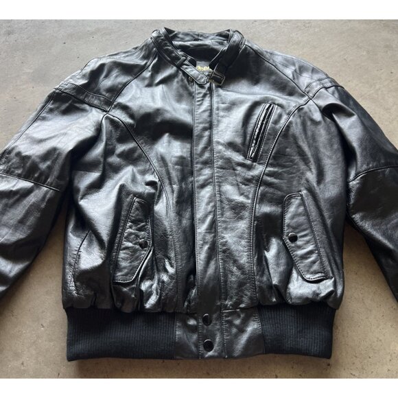 Vintage Reed Leather Black Motorcycle Plaid Lined Jacket Men’s Sz Large 48 - Picture 8 of 16